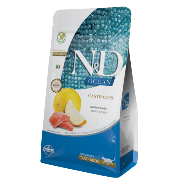 Alimento Natural & Delicious Ocean Para Gato Adulto Castrado Sabor Salmon Y Melon En Bolsa De 7.5 Kg