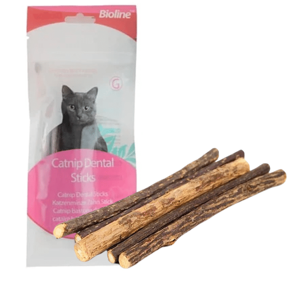 Bioline Catnip Dental Sticks Para Gatos - Ramas Premium - 5 Unid