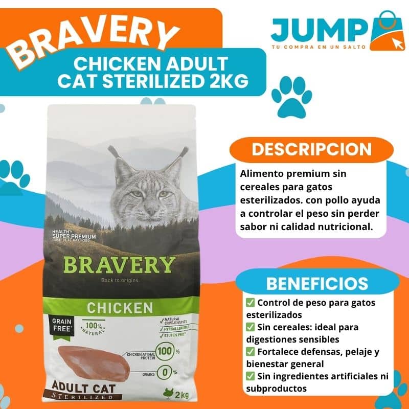 Bravery Chicken Adult Cat Sterilized 2Kg - Imagen 3