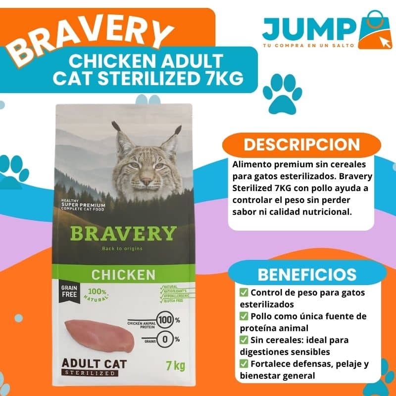 Bravery Chicken Adult Cat Sterilized 7Kg - Imagen 3