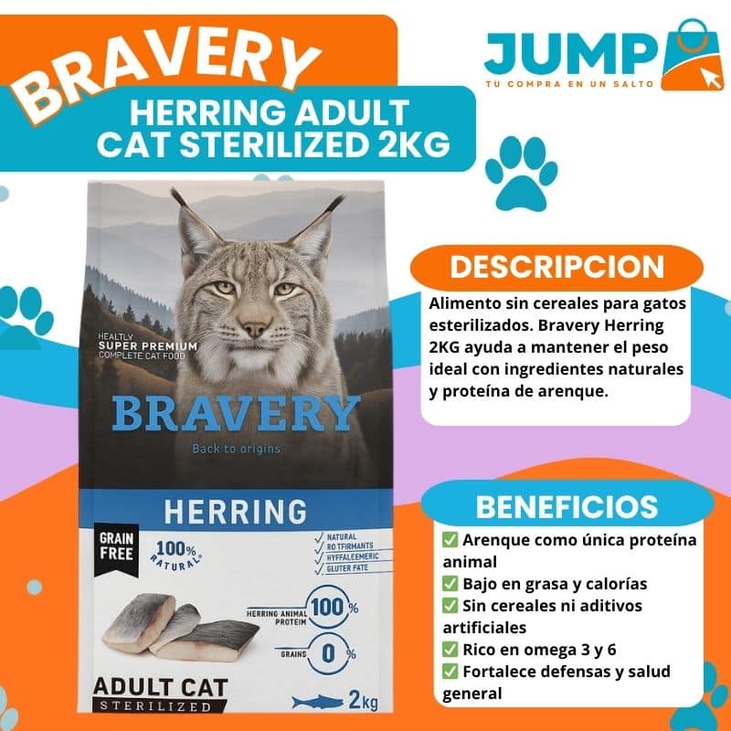 Bravery Herring Adult Cat Sterilized 2Kg - Imagen 3