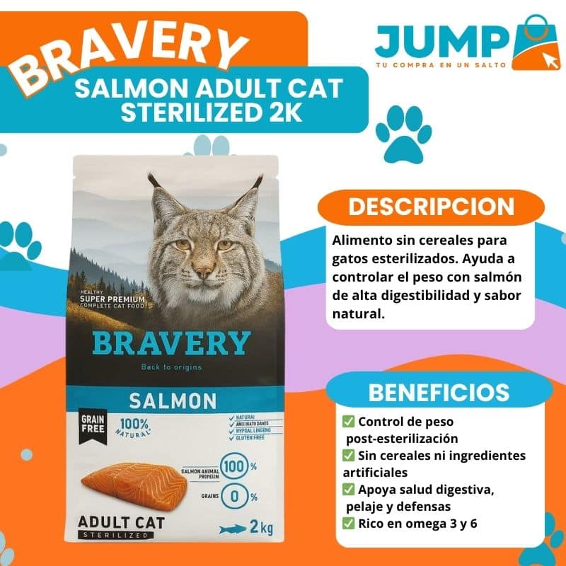 Bravery Salmon Adult Cat Sterilized 2Kg - Imagen 3