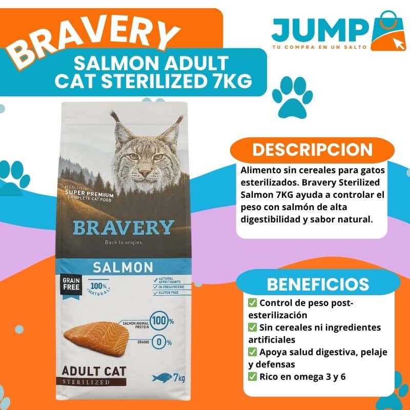 Bravery Salmon Adult Cat Sterilized 7Kg - Imagen 3