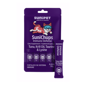 uplemento en stick para gatos que fortalece el sistema inmunológico con lisina, taurina, aceite de krill y atún