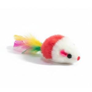 Ratón de Peluche con Plumas de Colores